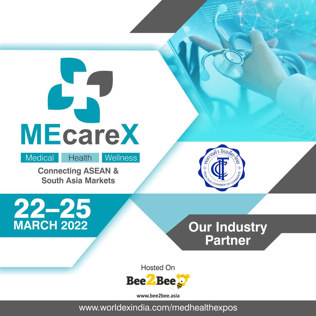 Bee2beeA's tweet photo. We are pleased to announce India-Thai Chamber of Commerce as our Industry Partner for MEcareX ASEAN &amp; South Asia Virtual Expo &amp; Business Matching

#MECAREX #worldexindia #healthcare #medical #wellness #ayurveda ##bee2bee #ASEAN #SouthAsia https://t.co/uslC63T9MN