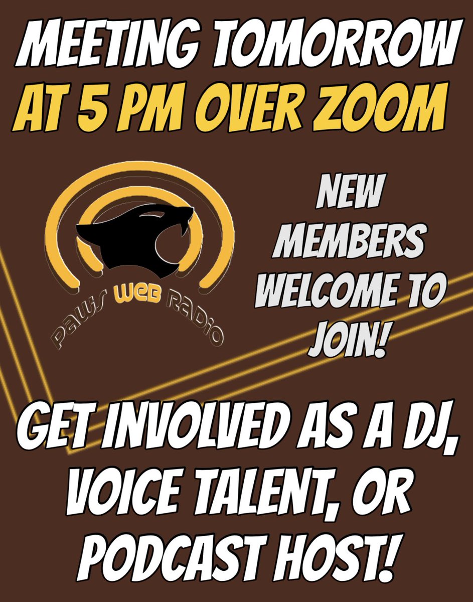 Get involved as a voice at Adelphi by joining PAWS Radio for our meeting tomorrow evening (March 10) at 5 PM! All members welcome! (Link: adelphiuniversity.zoom.us/j/94305956458)