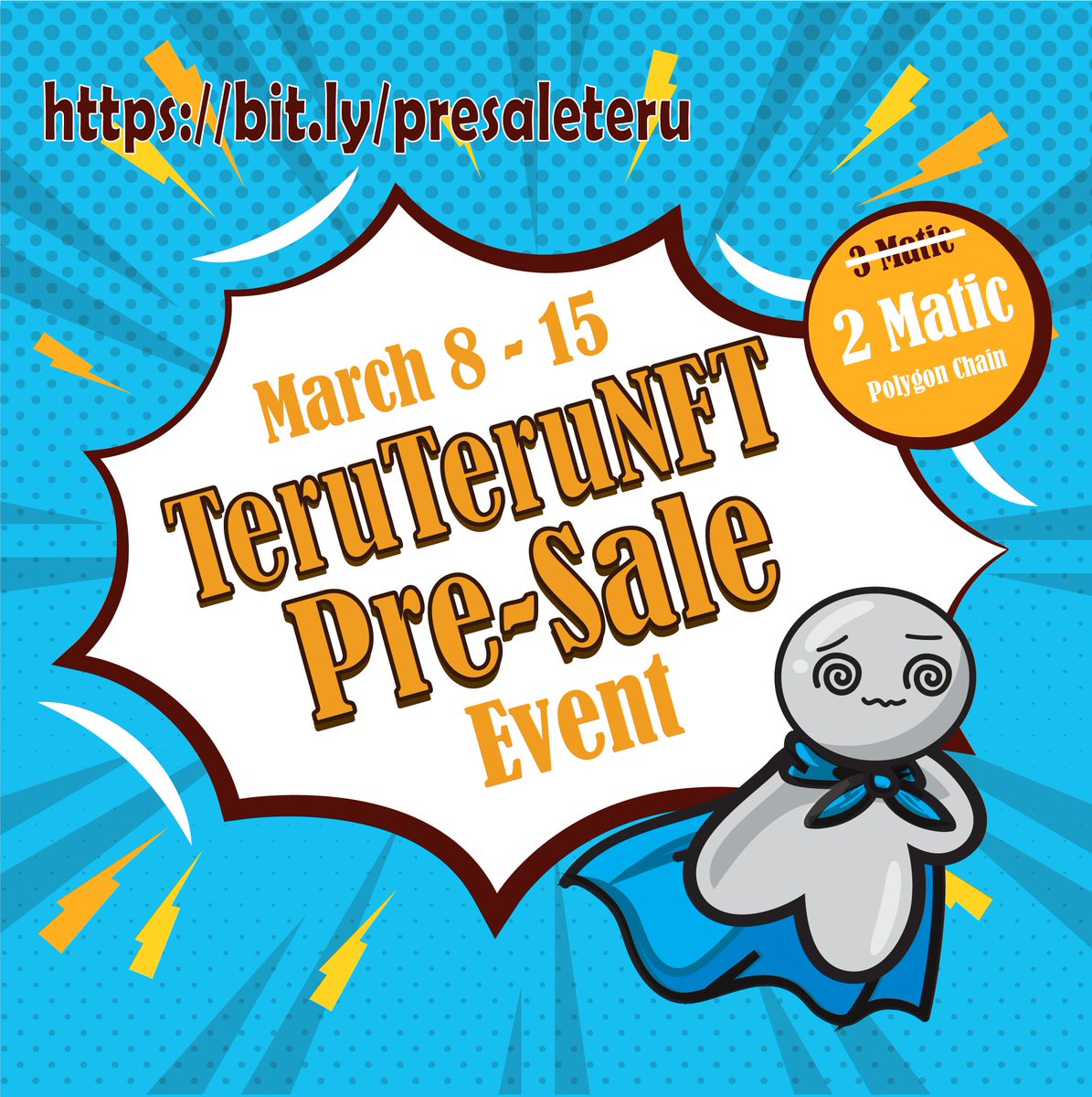 NftTeru's tweet photo. We are open for pre-sale 🎉🥰. Limited Time Period (March 8-15). Access https://t.co/nPJCxZs3hP to get a fresh NFT from our website. 2 Matic each, the first 100 holders will get a special NFT for free. Mint Now! 
#NFT #NFTsales #NFTGiveaways #NFTCommunity #NFTs #nftart #opensea https://t.co/BfMeeRVDe3