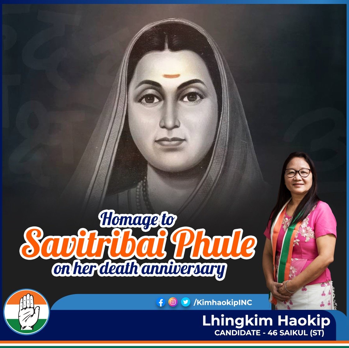 KimHaokipINC's tweet photo. I bow in reverence to Savitribai Phule who made uncountable personal sacrifices to teach girl children and to awaken the society 🙏🏻

Homage on her death anniversary. https://t.co/xd9j1wWMLO