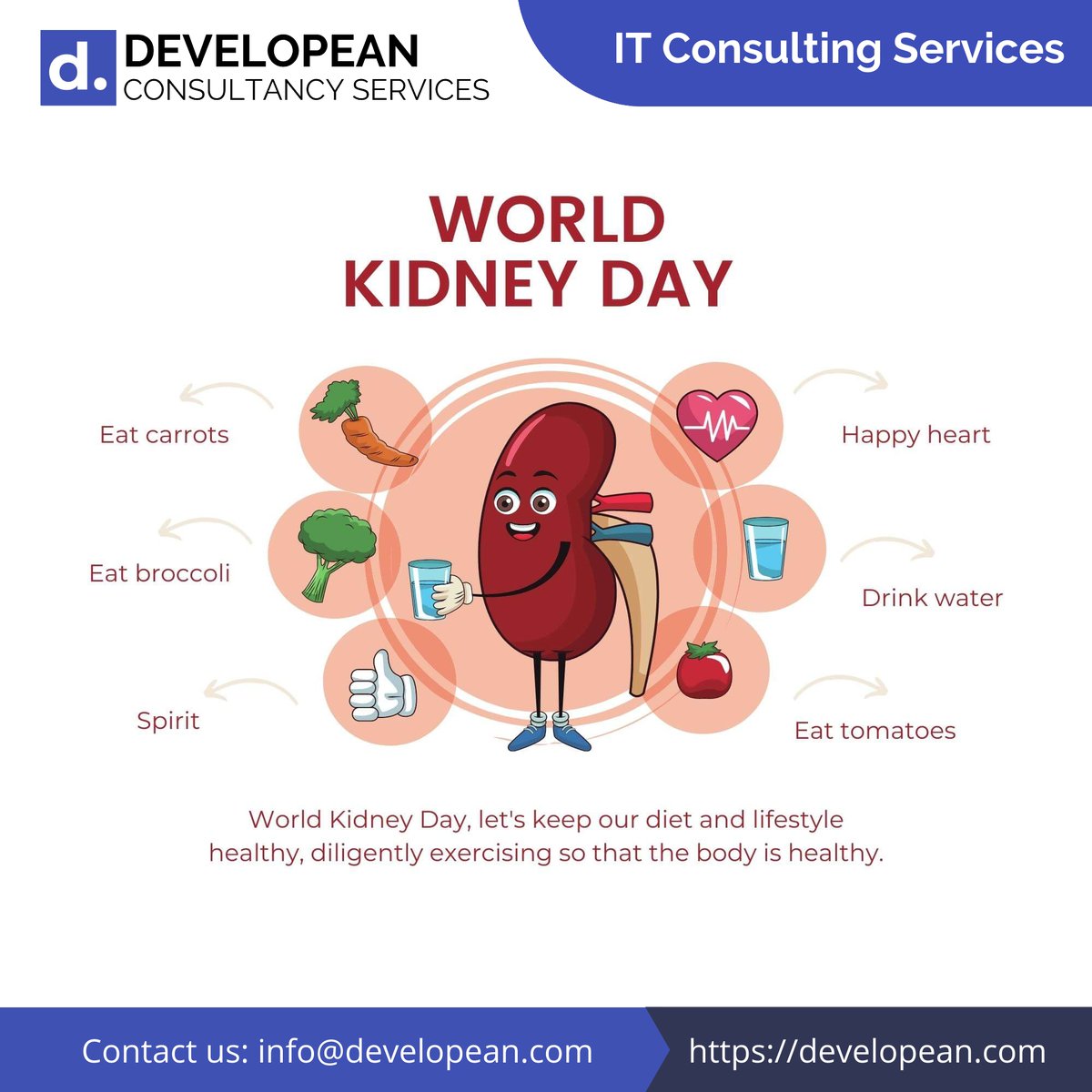 developean's tweet image. World Kidney Day (WKD) is a global health awareness campaign focusing on the importance of the kidneys and reducing the frequency and impact of kidney disease and its associated health problems worldwide. #worldkidneyday #kindneyday #developean