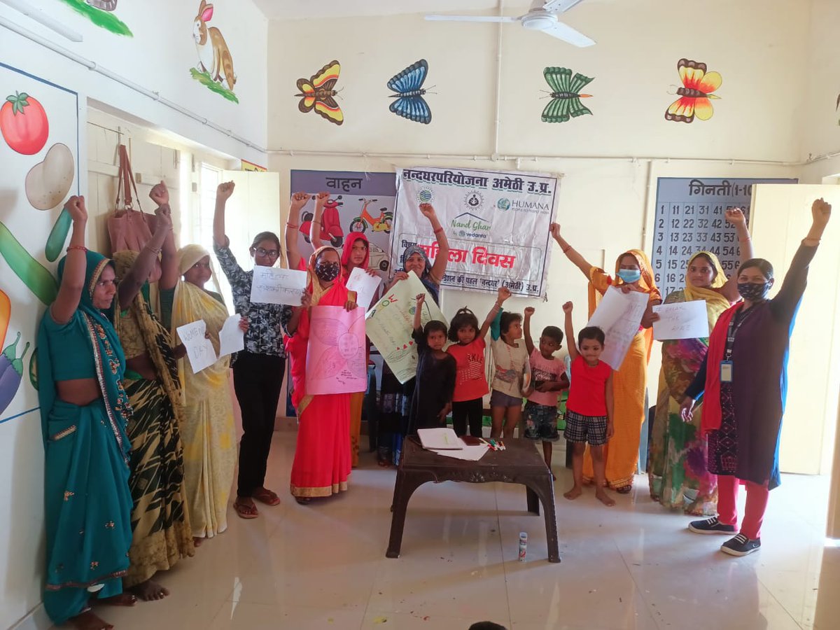 Humana_India's tweet photo. We are happy to share glimpses of the International Women’s day 2022 celebration in Nand Ghars. #VedantaNandGhar Project is an initiative of Anil Agarwal Foundation implemented by #HPPI in four states - Rajasthan, Uttar Pradesh, Jharkhand, and Odisha. https://t.co/0kumBZD9rd