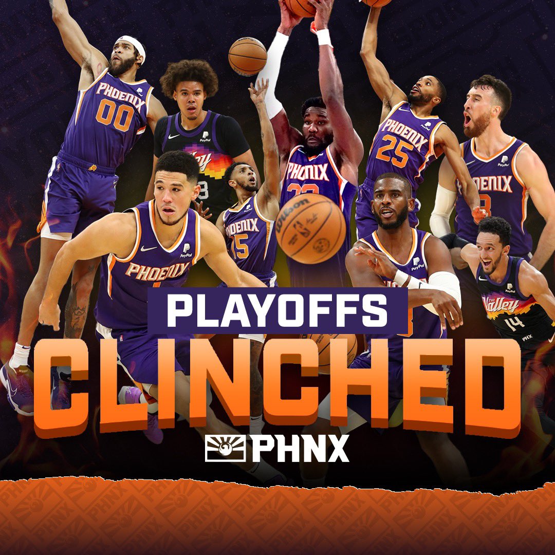 PHNX_Suns's tweet photo. The Phoenix Suns are the first team in the league to clinch a playoff spot!

How ya feelin Suns fans?! https://t.co/8MfqaA2vDM
