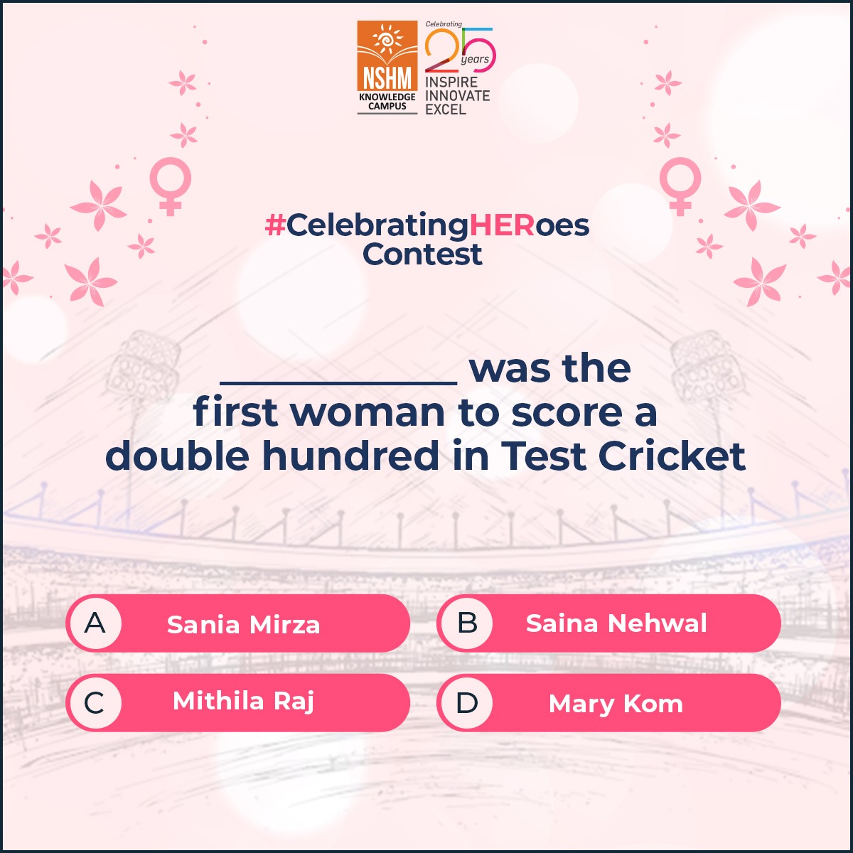 The third & final question of #CelebratingHERoes Daily Quiz Contest is here. 

Comment below your answers using hashtags #CelebratingHERoes
Tag a minimum of 2 friends to increase your chances of winning.
#nshmkc
#nshmkc #nshmknowledgecampus #WomensDay2022