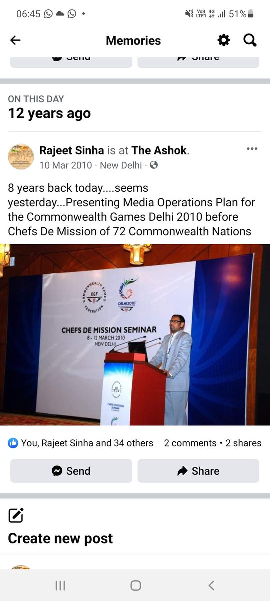 rajeetsinha's tweet photo. 12 years back on 10 March Facebook flashes my privilege of representing #PressOperations before #ChefDeMissions of 72  Commonwealth Nations at #CommonWealthGames #Delhi2010 thanks everyone in team 4 trust, hope India hosts @Olympics soon @kheloindia @Abhinav_Bindra @anmol_ambani https://t.co/h6q0XXNErM