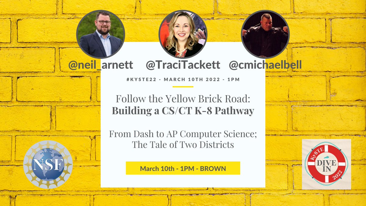 neil_arnett's tweet photo. Starts @ 1:00PM in BROWN @kystetech #KySTE2022 Follow the Yellow Brick Road: Building a CS/CT K-8 Pathway. The Tale of Two Districts! #KyTechChat #KYDLC #KyLChat #KYDTC @ERATCKY @cmichaelbell @TraciTackett https://t.co/21FG1wLvJJ
