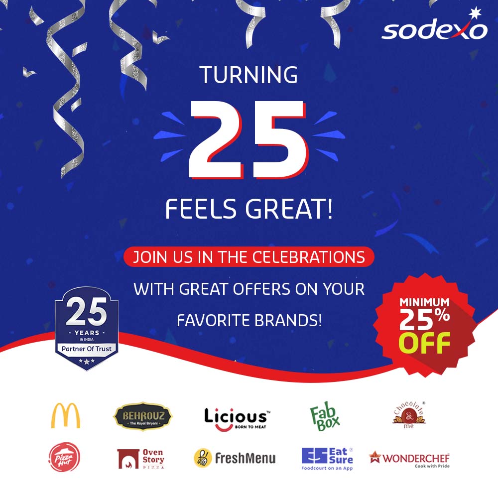 Pluxee_india's tweet photo. We’ve completed 25 years in India and the celebrations have begun!
Look out for Awesome Deals from the Biggest Brands, exclusively for Sodexo Consumers.
Grab these offers now - https://t.co/FJgzzgcmcw
#PartnerOfTrust #MakingEverydayBetterForEveryone #SodexoBRS #Milestone https://t.co/urm3RczD4A