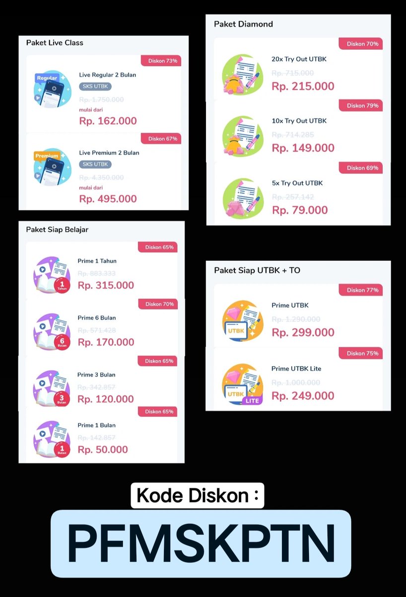 ambizzzyuk's tweet photo. 🎉MARET PROMO PAHAMIFY🎉
Hai teman-teman🤗 UTBK 2 bulan lagi, lho! Persiapkan dirimu untuk UTBK dengan paket Pahamify🥳 Sudah ada paket promo live SKS di bulan Maret ini loh guyz, hanya berlaku dari tanggal 10 - 21 Maret! Yuk jangan sampai ketinggalan ya🤩
KODE DISKON : PFMSKPTN https://t.co/EeRl8tNQGO