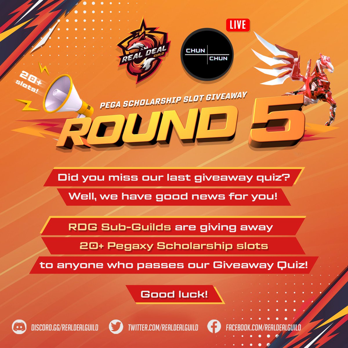 realdealguild's tweet photo. GIVEAWAY ALERT!

RDG Sub-Guilds are giving away 20+ PEGAXY SCHOLARSHIP SLOTS to anyone who passes our Giveaway Quiz! 

Check out full mechanics here: https://t.co/NPdsROIFWi

See you there! https://t.co/HLaNcov47e