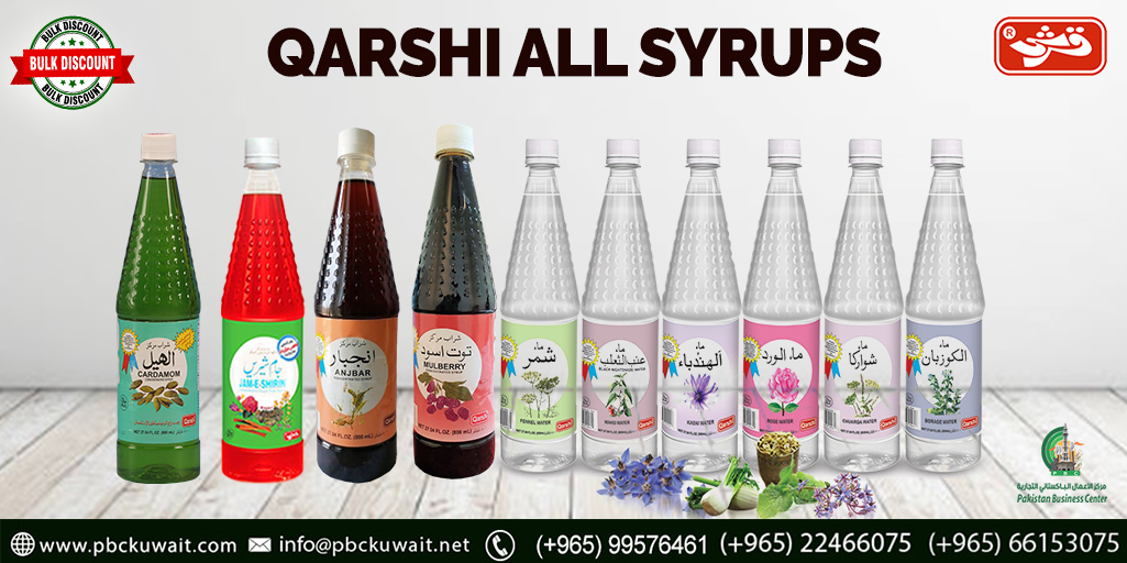 PBCKWT's tweet photo. #Qarshi presents a wide range of syrups!!! 
Now available at Pakistan Business Center!
 https://t.co/9gWHuvZBhJ
#pbc #madeinpakistan #kuwait #pakistanbusinesscenter #Ehsaas #jameshirin #Naturaltaste #instantdrink #refresh #buyNow #getintouch #Brand #Gettoday #qarshisyrup https://t.co/cX9rY4SRey
