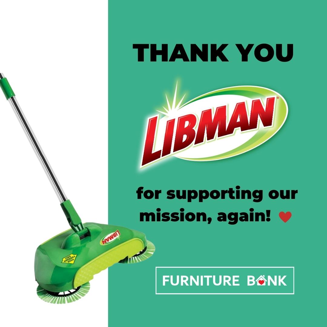 Furniture_Bank's tweet photo. ONE HUNDRED individually packed boxes of Libman’s Spiral Sweep brooms were donated to Furniture Bank by @LibmanCA. THANK YOU! 💚
#thankfulthursday #libman #libmancanada #endingfurniturepoverty https://t.co/q6HBBbOSw1