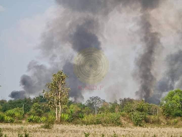 TheChindwin's tweet photo. The early morning airstrike and bombing by #Myanmar’s #junta army this morning has left religious building and its nunnery at Daw Nga Kha village destroyed in the Dee village tract of #Demoso Towship in #Kayah State, 10 March 2022. 

Photo/DMO – PDF, KNDF https://t.co/Vv6VT8IxdP
