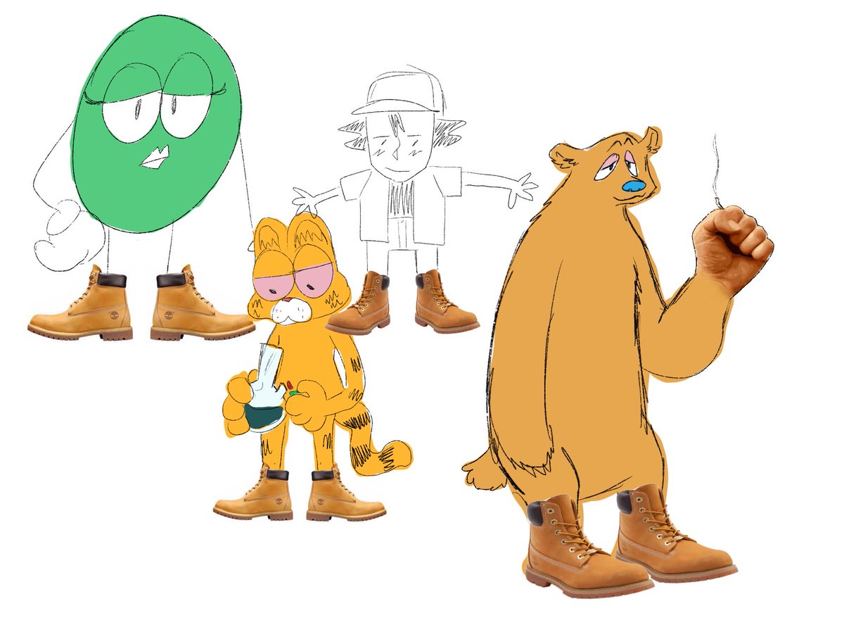 lovallaby's tweet photo. I’m spiraling #greenm&m #ashketchum #garfield #bearinthebigbluehouse #timbs https://t.co/U52u1vY3Uw