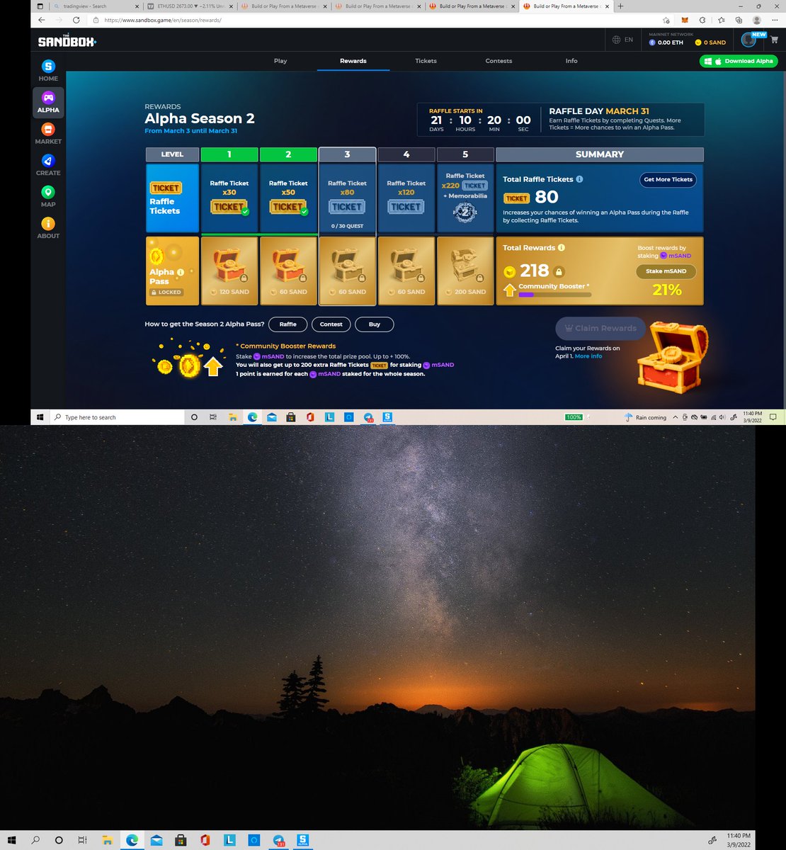 hfxelson's tweet photo. @TheSandboxGame I just participated in the daily #SandboxAlphaS2Contest for a chance to earn up to 1,000 $SAND! Starting March 9 -  Show your Raffle Tickets. Check out my screenshot below! 👇 #SandboxAlphaS2 https://t.co/l5S4cQIFCQ