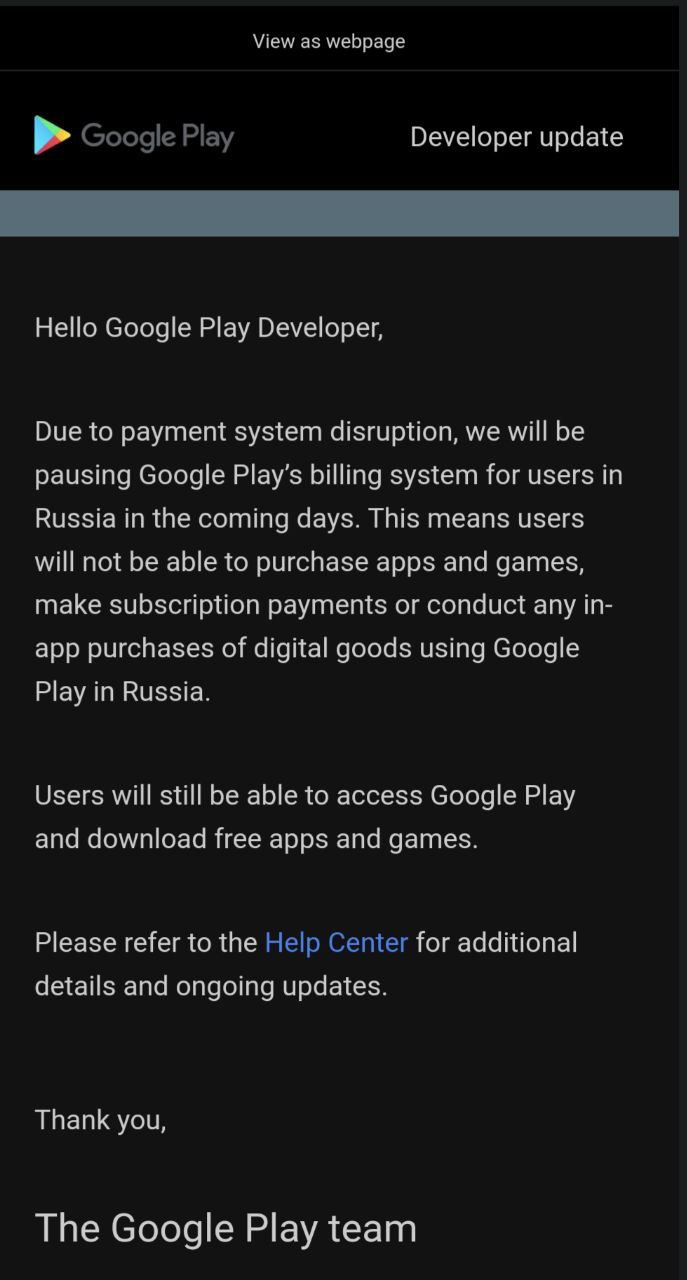NEXTA on Twitter: "#Google is restricting the Google Play app store in  #Russia. Only free applications will be available to download.  https://t.co/X1t8aYkf4U" / Twitter