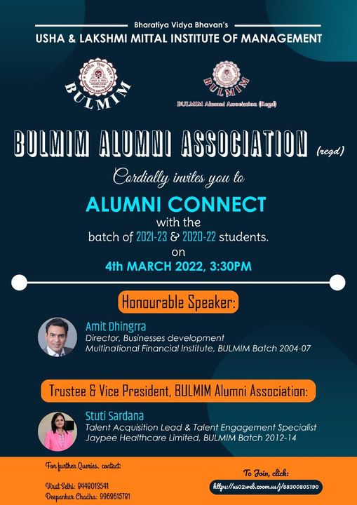 BULMIMPLACEMENT's tweet photo. #BULMIM 𝗔𝗹𝘂𝗺𝗻𝗶 𝗔𝘀𝘀𝗼𝗰𝗶𝗮𝘁𝗶𝗼𝗻 (Regd.) organized 𝗔𝗟𝗨𝗠𝗡𝗜 𝗖𝗢𝗡𝗡𝗘𝗖𝗧 on 4th Mar'22
We were highly obliged for having 𝗠𝗿. 𝗔𝗺𝗶𝘁 𝗗𝗵𝗶𝗻𝗴𝗿𝗿𝗮 (BULMIM Alumni Batch 2007) as the 𝗦𝗽𝗲𝗮𝗸𝗲𝗿.
#webinar #alumni #bschool #pgdm #interaction https://t.co/V5QejEH5wv