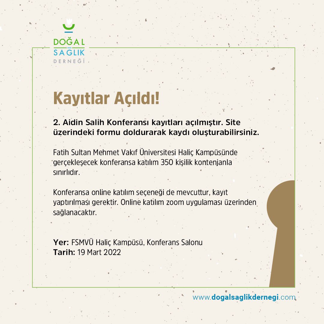 Konferansa kaydolmak için: dogalsaglikdernegi.com/ii-aidin-salih…