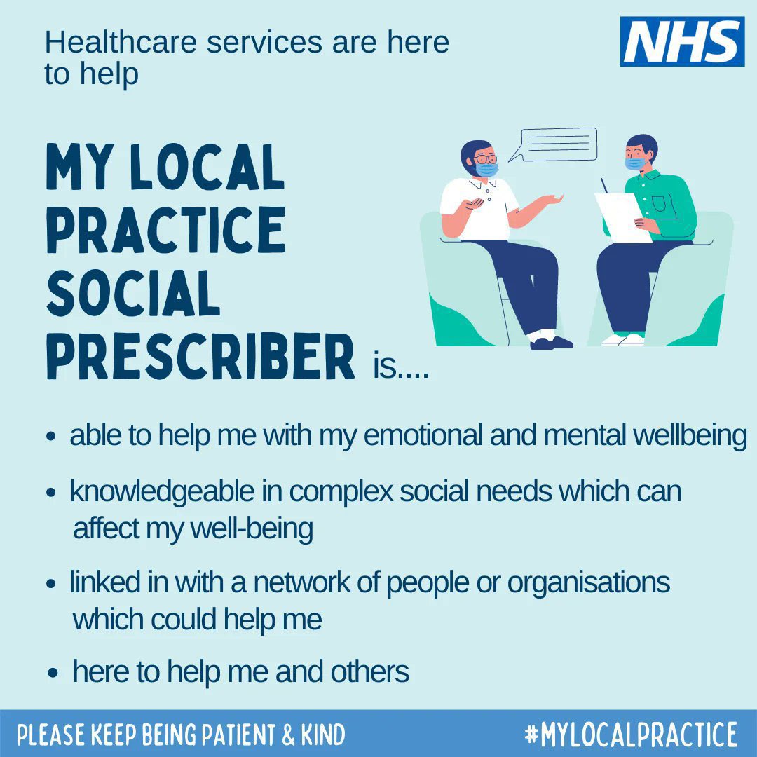 medical_rose's tweet photo. Speak to reception about how our social prescriber can help you with your needs. #MyLocalPractice https://t.co/AhCIVI6yQt