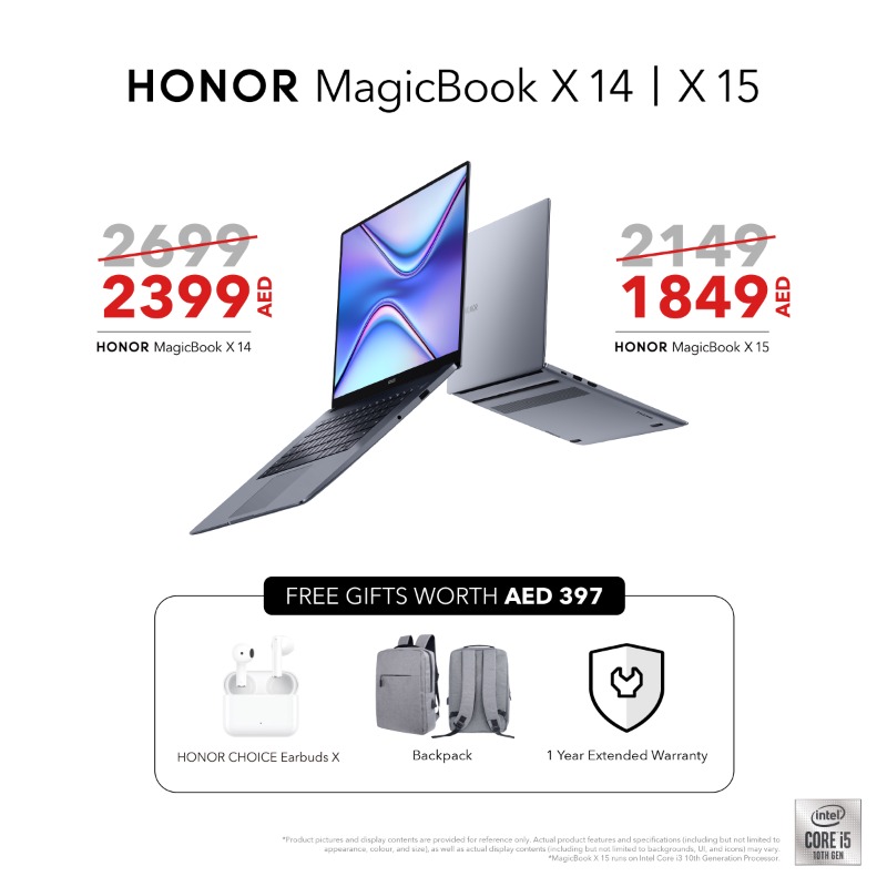 Honorarabia's tweet photo. أصبح HONOR MagicBook X14 وHONOR MagicBook X15 متاحين الآن في الإمارات العربية المتحدة مع تصميم رائد مصنوع من الألومنيوم عالي الجودة، شحن سريع بقوة 65 واط بالإضافة إلى الشاشة المعتمدة لحماية العين. 

اشترِ الآن واحصل على الضمان لسنة إضافية https://t.co/NoP9yxWoRw تطبق الشروط.