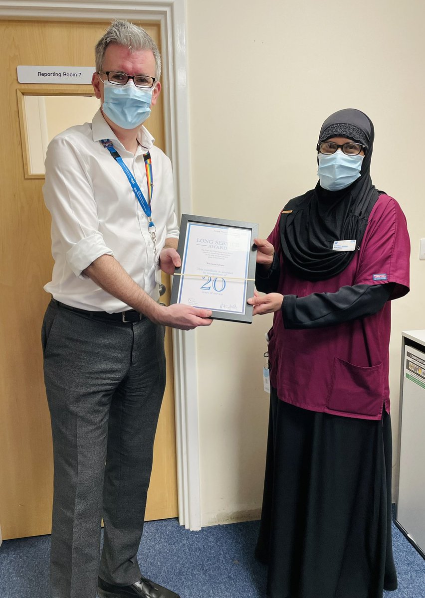 Rakhee (@rakheejag1) on Twitter photo Congratulations to our committed & long standing Sonographer Noorayen Alware on receiving recognition from <a href="/BHRUT_NHS/">BHRUT NHS 🏥</a> & our Chief Executive Matthew Trainer.
This was in recognition & appreciation for her 20 years of service in the Trust. Well done from everyone at @Radiology 👏 Congratulations to our committed & long standing Sonographer Noorayen Alware on receiving recognition from <a href="/BHRUT_NHS/">BHRUT NHS 🏥</a> & our Chief Executive Matthew Trainer.
This was in recognition & appreciation for her 20 years of service in the Trust. Well done from everyone at @Radiology 👏