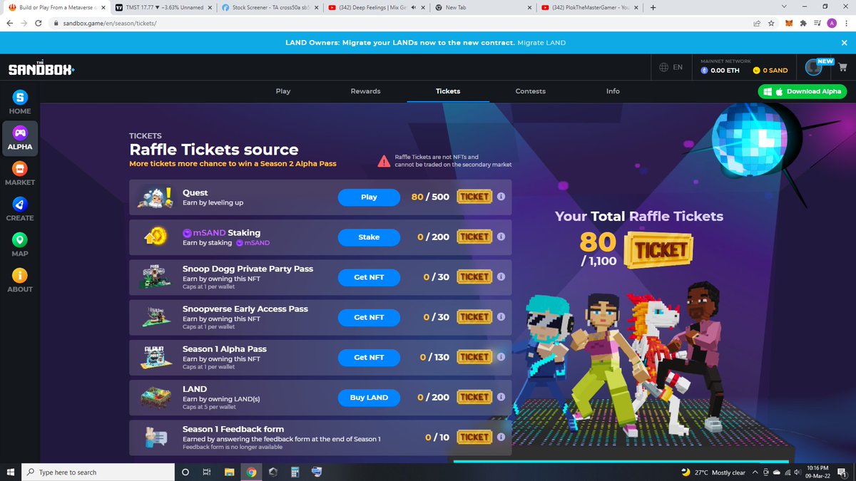 AdhamRamli's tweet photo. @TheSandboxGame I just participated in the daily #SandboxAlphaS2Contest for a chance to earn up to 1,000 $SAND! Starting March 9 -  Show your Raffle Tickets. Check out my screenshot below! 👇 #SandboxAlphaS2 https://t.co/FhMr60D6rJ