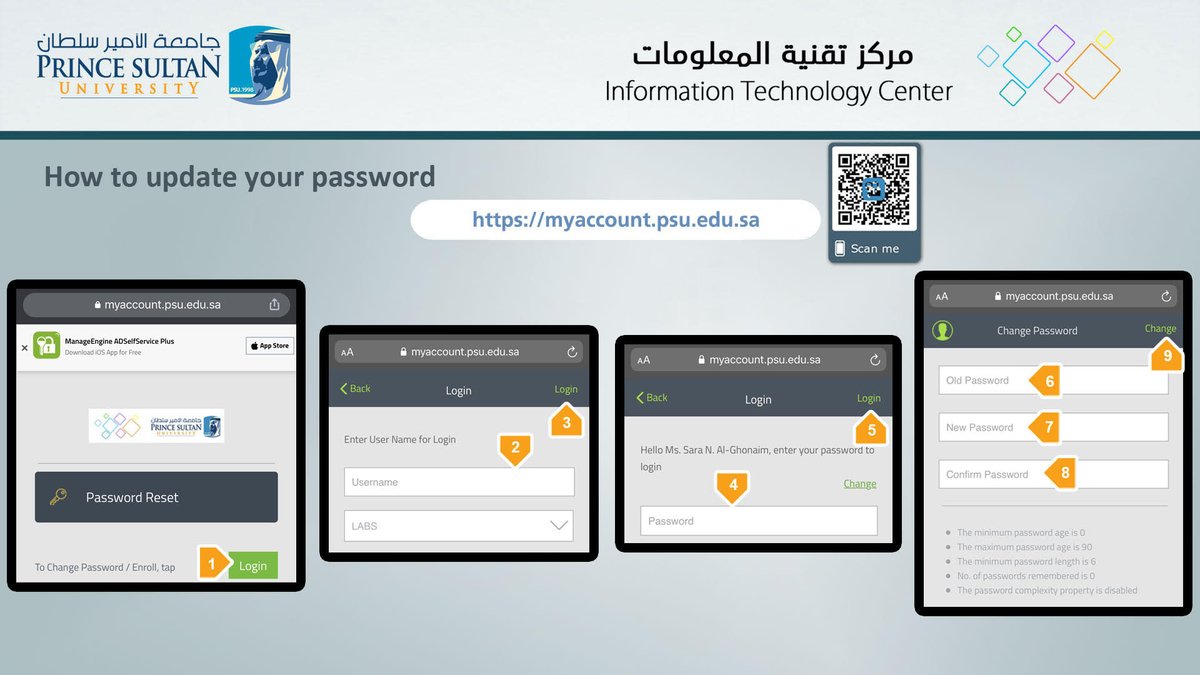 ITCPSU1's tweet image. Dear Student,

You can change to a new password through the MyAccount self-service system.

Follow the instructions on the image and please don&apos;t hesitate to contact us again if you encounter any problems. 

P.S. you have to click on Login, not Password Reset.