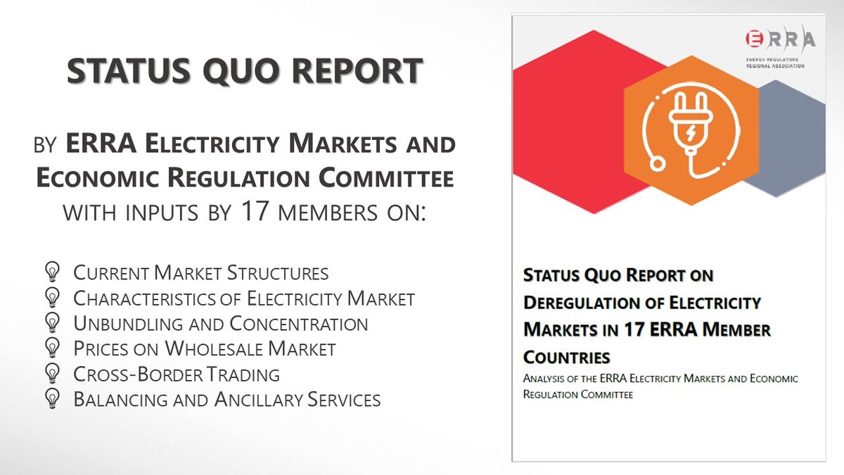 ErraNews's tweet photo. ERRA StatusQuo Report on #Deregulation of 17 ERRA Member #ElectricityMarkets: #MarketStructures, Characteristics of Electricity Market, #Unbundling, Concentration, Prices on #WholesaleMarket, #CrossBorderTrading, #Balancing &amp; #AncillaryServices https://t.co/muyvAB52Kt https://t.co/2DvIOU28Rr