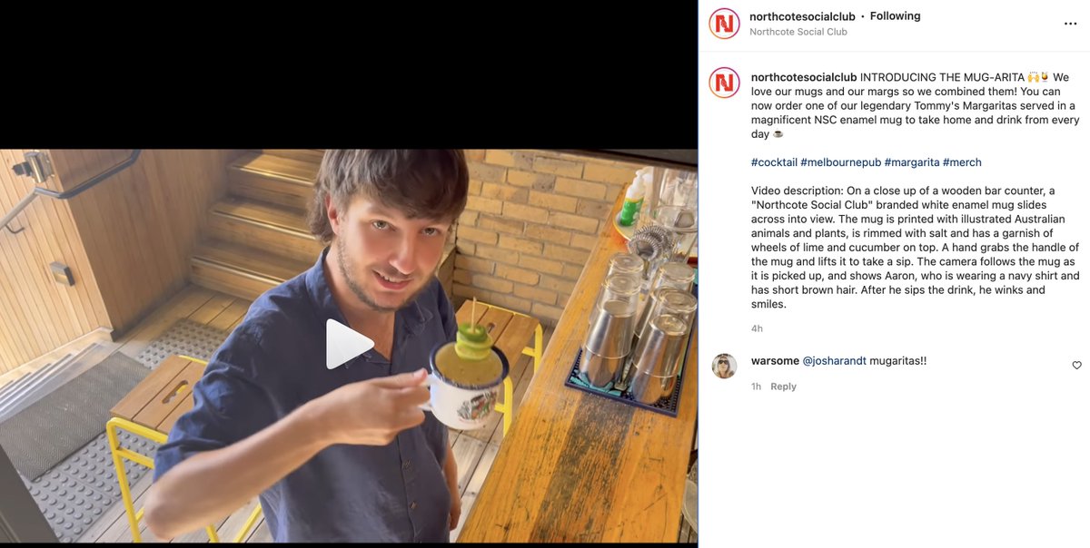Hey big businesses, this is a pub in Melbourne that provide video descriptions on their videos and alternative text on their images. What's your excuse? #a11y