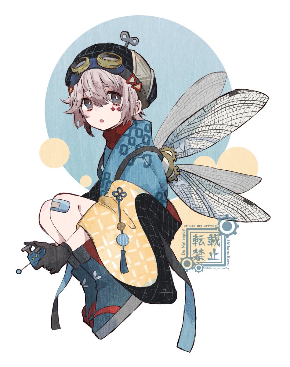 steampunk wings fantasy male focus 1boy goggles blue eyes  illustration images