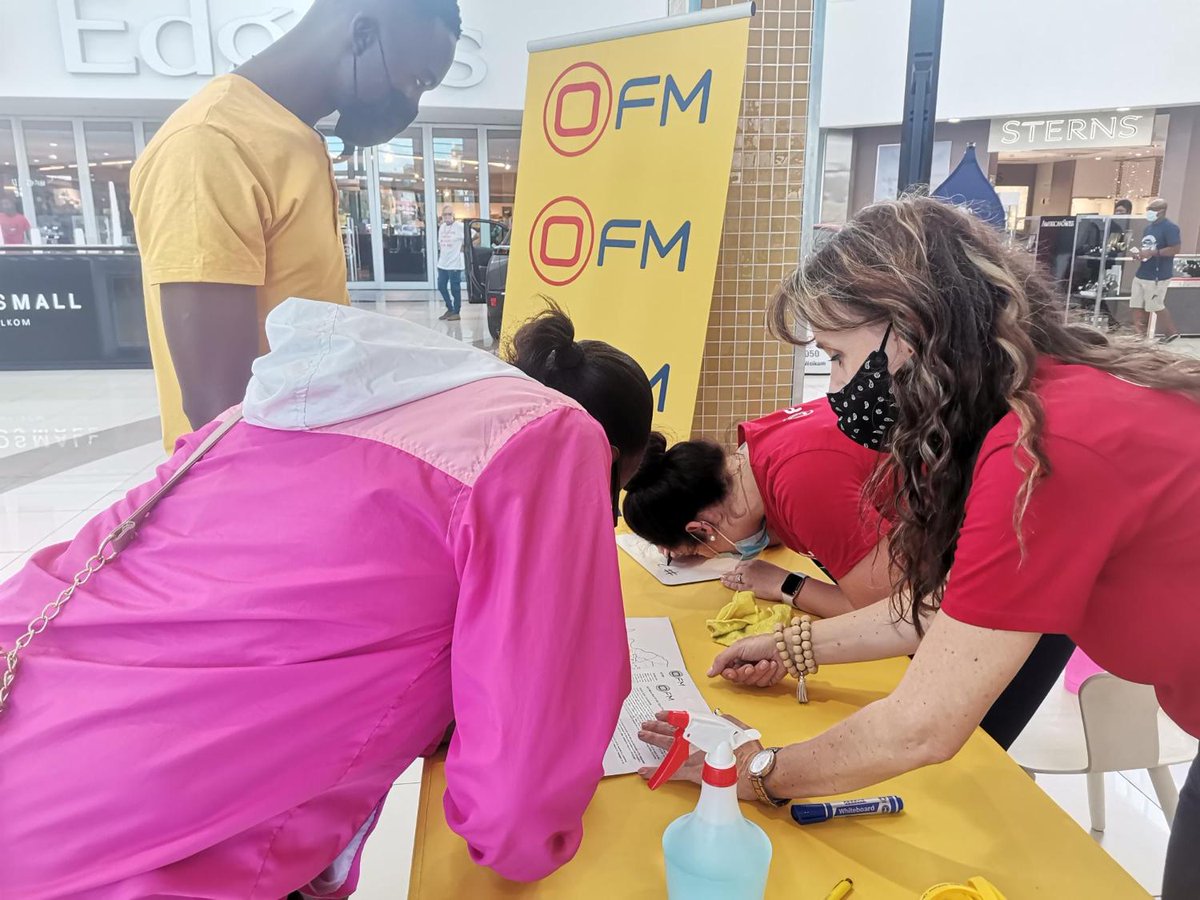 OFMNuus's tweet photo. The #OFMFanWall βAll O-ver Central SAβ road trip has stopped over in Welkom! At Lunch is live from Goldfields Mall until 15:00 today. Have your OFM Fan Wall photo taken and you stand a chance to win the R1000 spot prize! Full details here: https://t.co/5Otwc7ECdc https://t.co/Q5SEVu5WWo