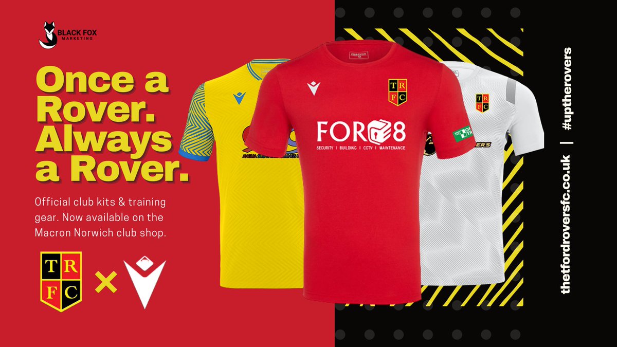 Thetfordrovers's tweet photo. Don't forget you can wear Rovers colours with pride with official club kits and training gear directly from 
@MacronNorwich

Our training tee is proudly sponsored by @Force8Team 
 
Club shop: https://t.co/yPVUqS7Co4

#uptherovers #thetford #supportlocal @superblueed @tavaresb89 https://t.co/yYnwIP10ZD