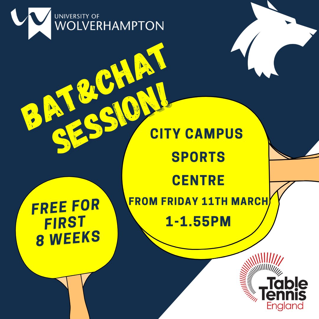 wlv_sport's tweet image. We have recently been successful in a bid from @TableTennisENG to launch brand-new table tennis sessions for students, staff and the community here at @wlv_uni. Sessions launch from tomorrow! Find out more here: rb.gy/ekgkxs