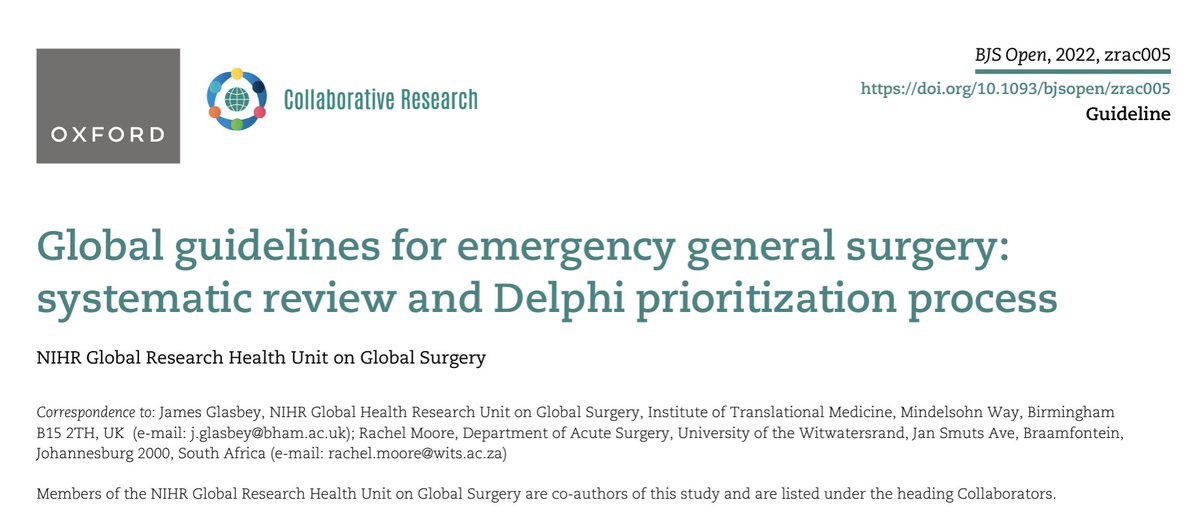 DrJamesGlasbey's tweet photo. @ladysurgeonsa @NIHR_GSU has published new
Global guidelines for emergency general surgery 🌍
Thanks to everyone that contributed to this international consensus process
https://t.co/sSMXHO5b6h
Why did @GlobalSurg think #EGS #POMR was important? 🧵
(1/12) https://t.co/NFmVp1bPmT