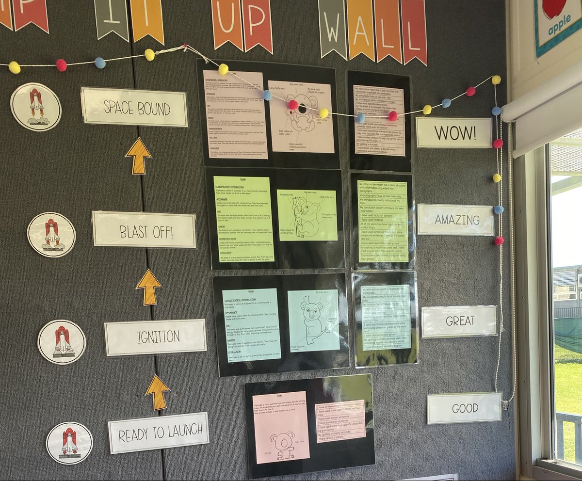 LouiseR2000's tweet photo. Focusing on our 'bump it up wall' for our information reports on Koala's to help strengthen our writing! #acuedu_p https://t.co/QDbk6nVxzR