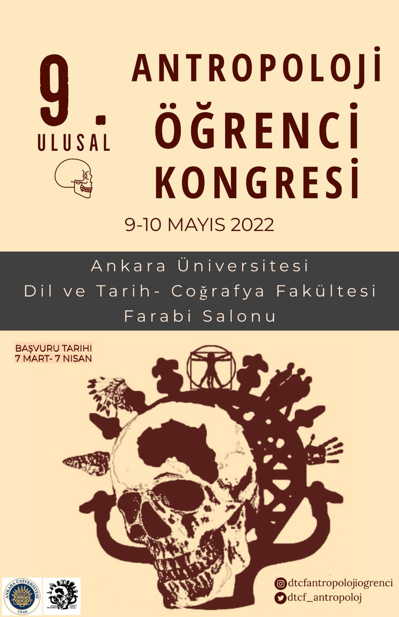 9. Ulusal #Antropoloji Öğrenci Kongresi 9-10 Mayıs 2022 tarihlerinde @AU_DTCFResmi Farabi Salonu'nda gerçekleştirilecek. 

<a href="/dtcf_antropoloj/">Antropoloji Öğrenci Topluluğu</a> ekibine kolaylıklar dileriz👏😀🍀

Duyuru için tıklayınız!.. antropoloji.net/index.php?opti…