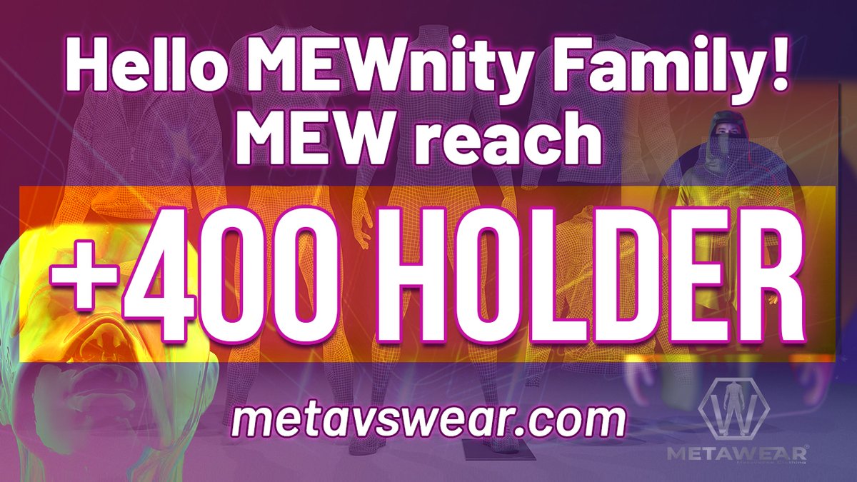 🎉🎉Hello everyone , thank you all for your support 
Metavswear reach ~400 Holders🎉🎉

🎁🎊FASHION FOR METAVERSE
CROSS PLATFORM NFT 2.0 CLOTHES &amp; FASHION SHOPS
📍 Website: metavswear.com
📍 Telegram Channel: t.me/MetaVerseWearM…