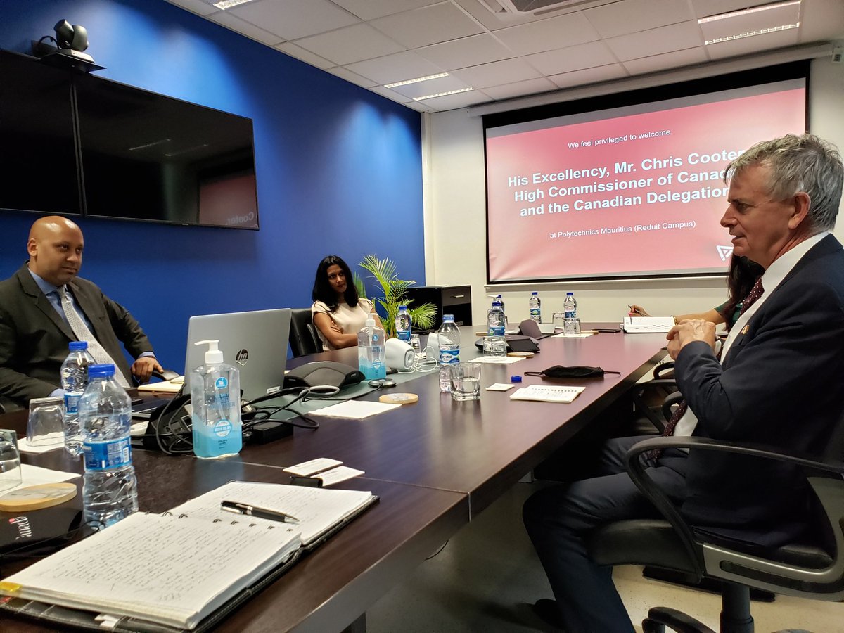 KeithBinZA's tweet photo. Thrilled to introduce 🇲🇺 #PolytechnicsMauritius CEO Yamal Matabudul to 🇨🇦 High Commissioner Cooter. Looking forward to joining on your journey to make 🇲🇺 #Mauritius a hub for vocational training in and for #Africa. @CanHCZA @CanadaTrade #educanada https://t.co/aClsbm8JCH