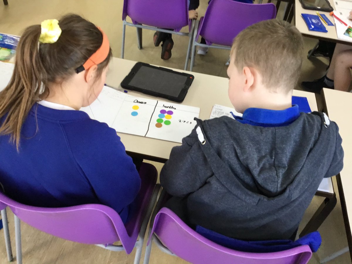LeysFarm's tweet photo. Using CPA approach this morning to help us with placing tenths on a number line @WhiteRoseMaths. Using the counters really helped us to understand decimal place value. #LFJSMaths #CPAMaths https://t.co/NnwBOAygk2