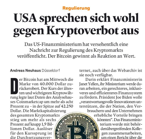 BakerMcGER's tweet photo. Heute im @handelsblatt: #USA sprechen sich wohl gegen #Kryptoverbot aus #bitcoin #bitcoins #Kryptowährung 🤖💶 https://t.co/oM7KfvZJtB