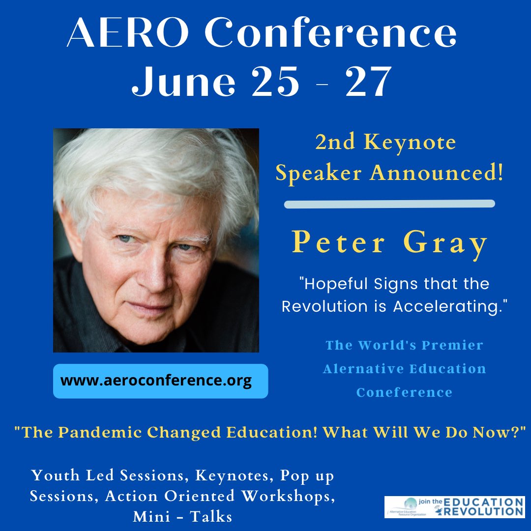 edualternatives's tweet photo. Very Excited to announce our second Keynoter Peter Gray ! The AERO conference is the the only one with a global reach that brings all alternatives together under one roof. Registration opening soon !
#petergray #alternativeeducation #onlineconference2022 https://t.co/rjkaHMmUdQ