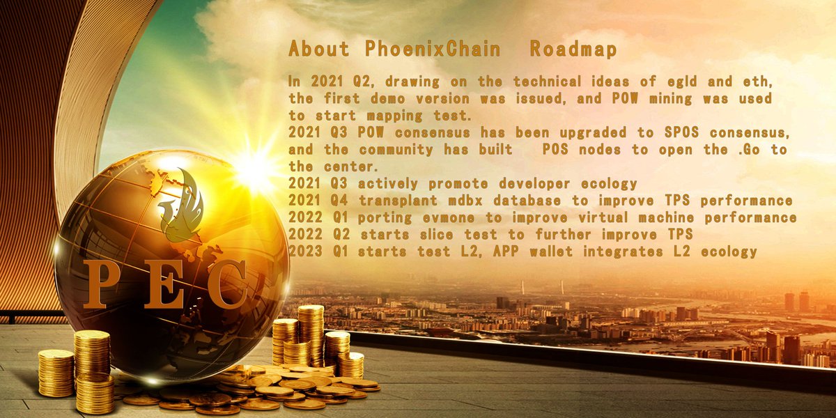 关于 #PhoenixChain  路线图

2021 Q4   移植MDBX数据库，提高TPS 性能
2022 Q1   移植evmone ，提高虚拟机性能
2022 Q2   开启分片测试，进一步提高TPS   
2023 Q1   开启测试L2，APP钱包集成L2 生态
<a href="/V2Chain/">Phoenix_Chain_v2</a>  #PEC