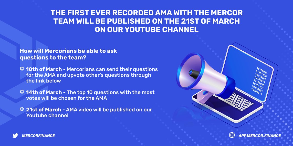 MercorFinance's tweet photo. 🔵MERCOR AMA

🔹The first ever recorded #AMA with #Mercor will be published on the 21st of March on our YouTube channel!

✅TODAY - Mercorians can send their questions and upvote other questions through the following link:

 https://t.co/cnavIyOrRH

#MercorFinance #MRCR $MRCR https://t.co/bEM2jpj94W
