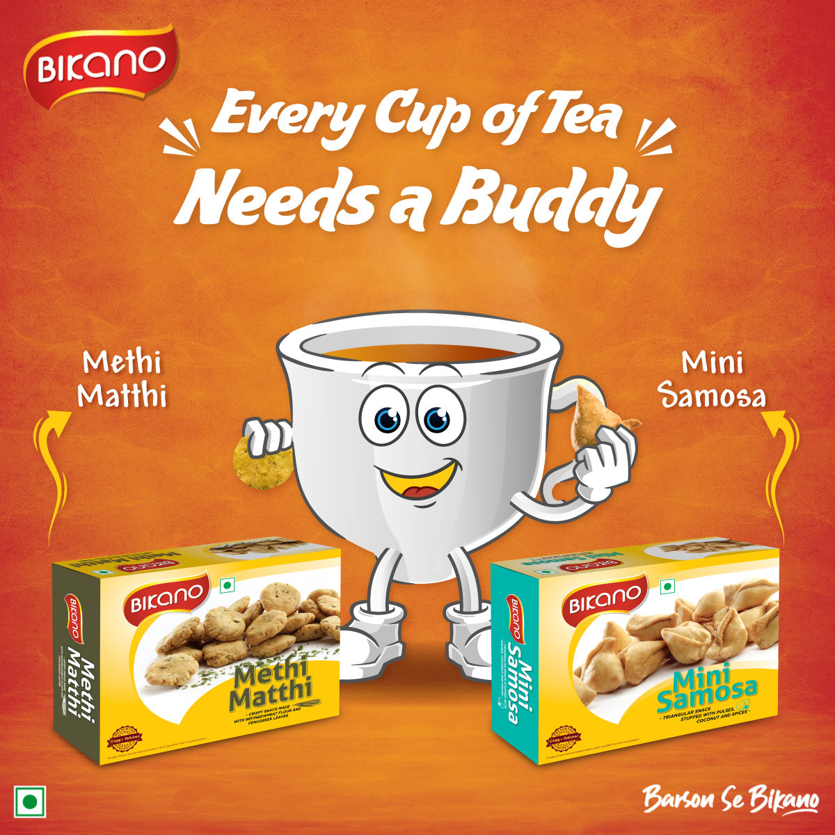 BikanoWorld's tweet photo. Looking for a snack to go with Chai.
Look no further as the crispy Bikano Mathi and Mini samosa is the perfect buddy for your tea.
#Bikano #BarsonSeBikano #bikanoworld #bikanoIndia #authenticfood #teabuddy #authentictaste #indianflavours #indianfood #munchingtime #munchysnacks https://t.co/3SBzNohqDs