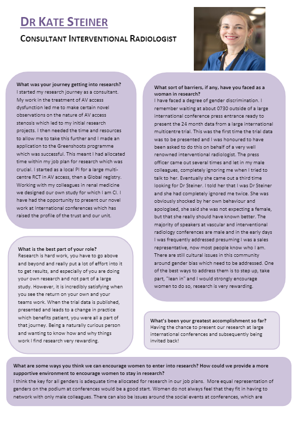 ENHertResearch's tweet photo. Today we will be celebrating Dr Kate Steiner, Consultant Interventional Radiologist  

#InternationalWomensDay #IWD2022 #Breakthebias #whywedoresearch

@enherts
@ResearchPhil
@UKRDLeaders
@NIHRCRNEastern https://t.co/0h2Aw3KjNR