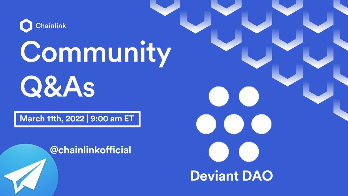 marcromerona's tweet photo. #AMA announcement 🎙️

@DeviantDAO x @chainlink

Room: https://t.co/06OvBkMYOc……… (Telegram)
Time: March 11th, 2022 l  9:00 am ET

Don't miss it! 

#Chainlink #PoweredByChainlink #Oracle #DAO @avalancheavax https://t.co/7Kw5Dlpg25