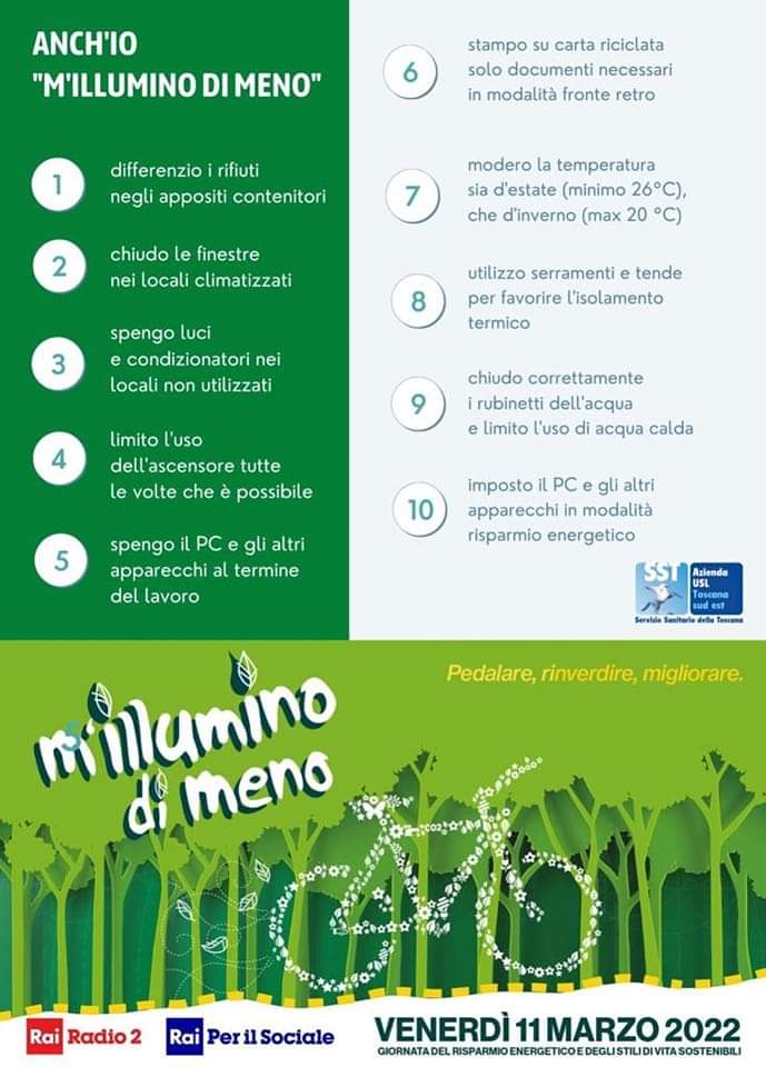 Usltoscsudest's tweet photo. La AslTse aderisce a #milluminodimeno la giornata del risparmio energetico ideata da @RaiRadio2 @Raiperilsociale @caterpillarrai 

#salutetoscanasudest https://t.co/EdJILoPizv