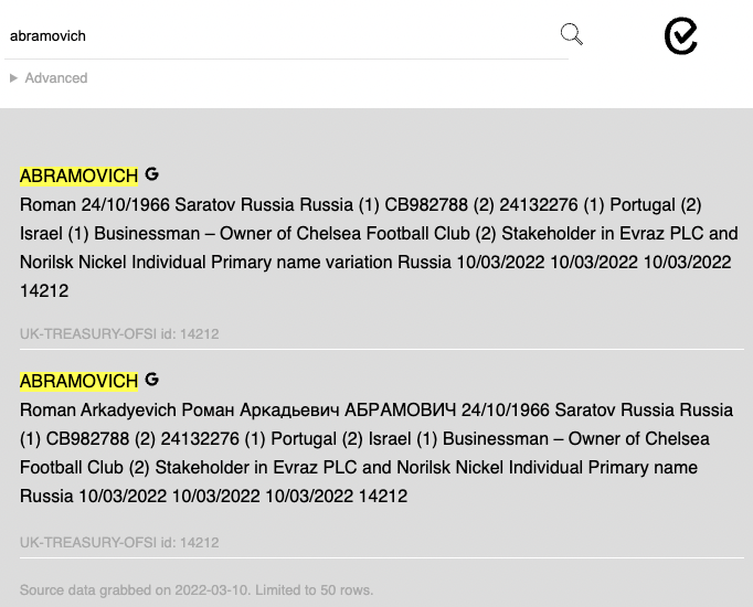 ryskd_com's tweet photo. Roman Abramovich now on the UK sanctions list...here is the proof...

Free Sanctions Checker
https://t.co/uSYT7hqdz6

Chrome Store
https://t.co/Y6tFnDHi8c

#chelsea #web3 #sanctions https://t.co/Y2W6AM3otI