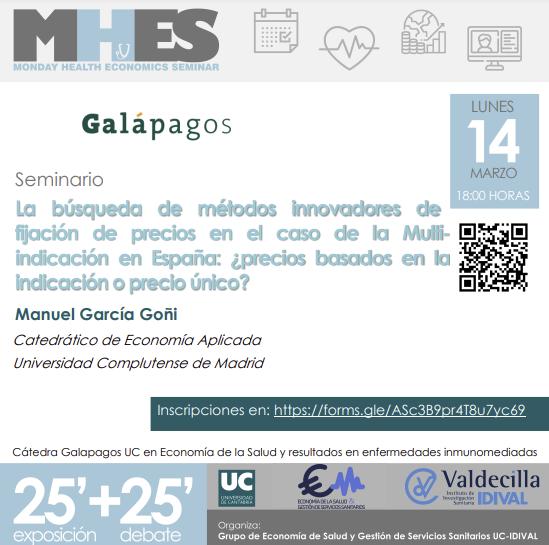 gieconpsalud's tweet photo. El próximo lunes 14 nueva sesión de los 
@glpg_ES Monday Health Economics Seminar. Contaremos con Manuel García Goñi para hablarnos sobre la fijación de precios de la multi-indicación en España.  Apúntate en: https://t.co/eXTd5ZOOjd
@IDIVALdecilla https://t.co/mxp2BBEWVc