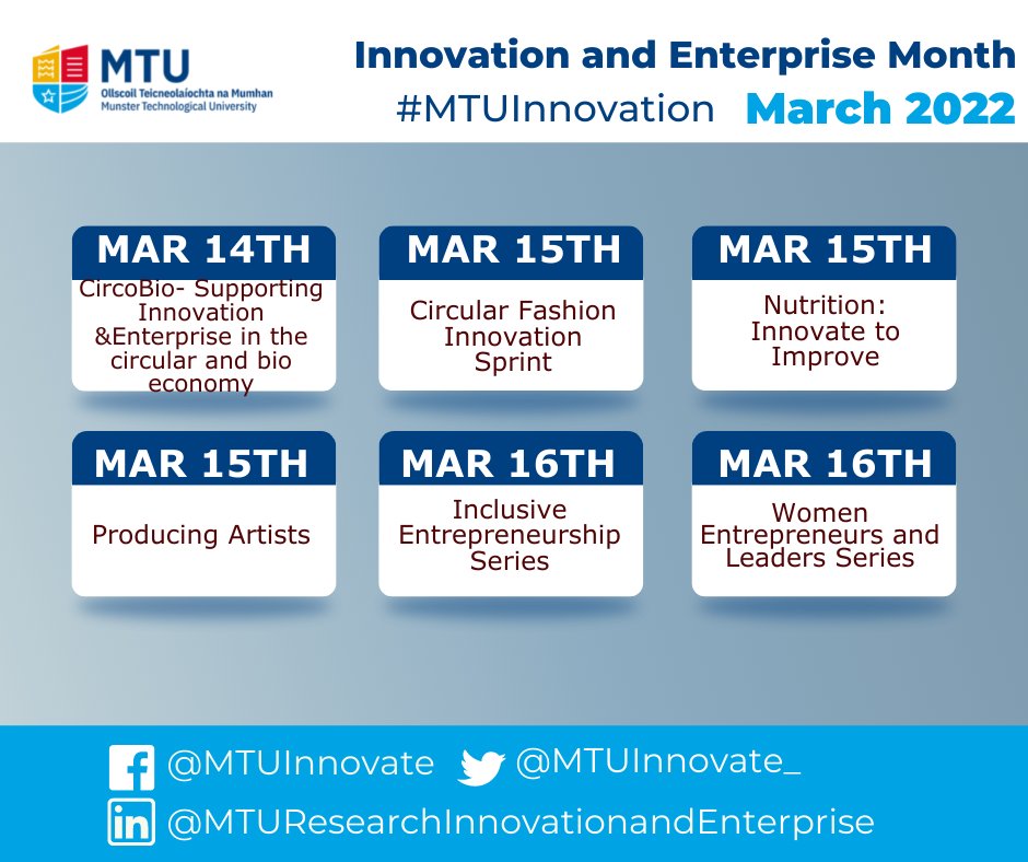 Innovation and Enterprise Month continues next week with more competitions, events and performances!
Moments Photo competition submissions close Wed Mar 16th 5:00 pm
Find out more: enterprise.cit.ie/innovation-mon…

#MTUInnovation #MTUInnovate