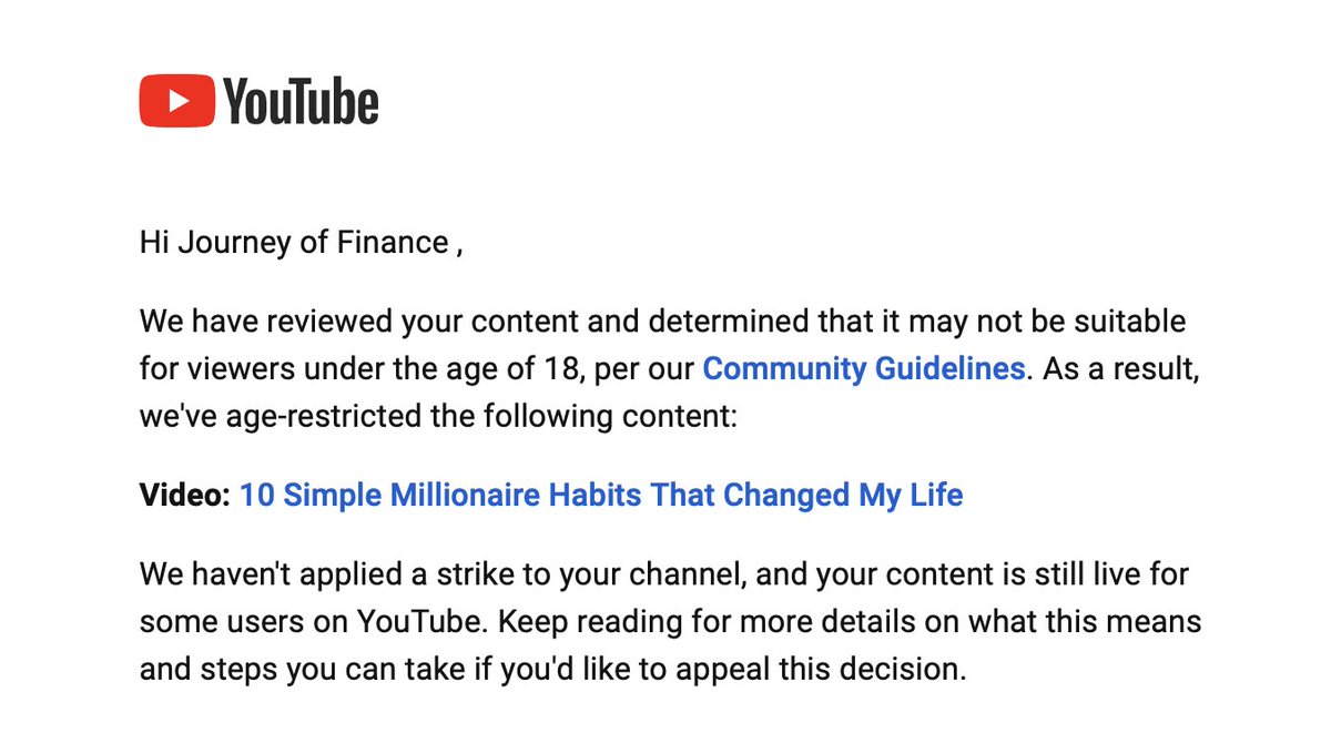 skycedi's tweet photo. @TeamYouTube Oh that's interesting, because I did receive an email for this particular video. Anyways, thank you for confirming that the video isn't age restricted. https://t.co/KMIEguMvHE